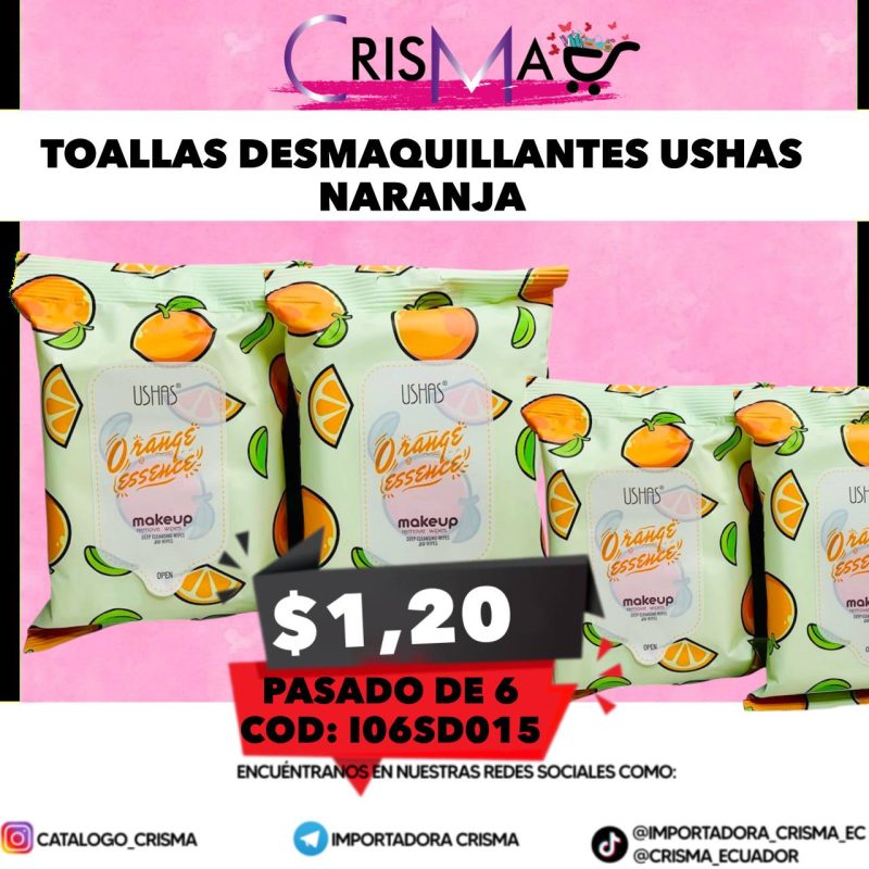 TOALLAS DESMAQUILLANTES USHAS NARANJA WP004