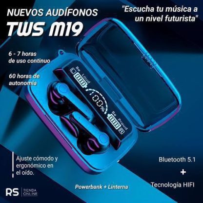 AUDÍFONO+POWER BANK+LINTERNA M19 - Imagen 2