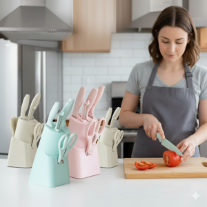 CUCHILLO CON BASE CAJA ROSA