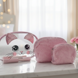 SET X3 COSMETIQUERA GATITO PELUCHE