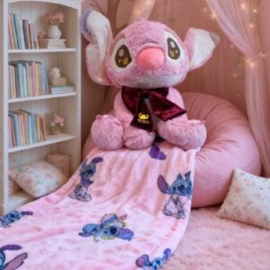 COBIJA PELUCHE STICH ROSADO CON LAZO